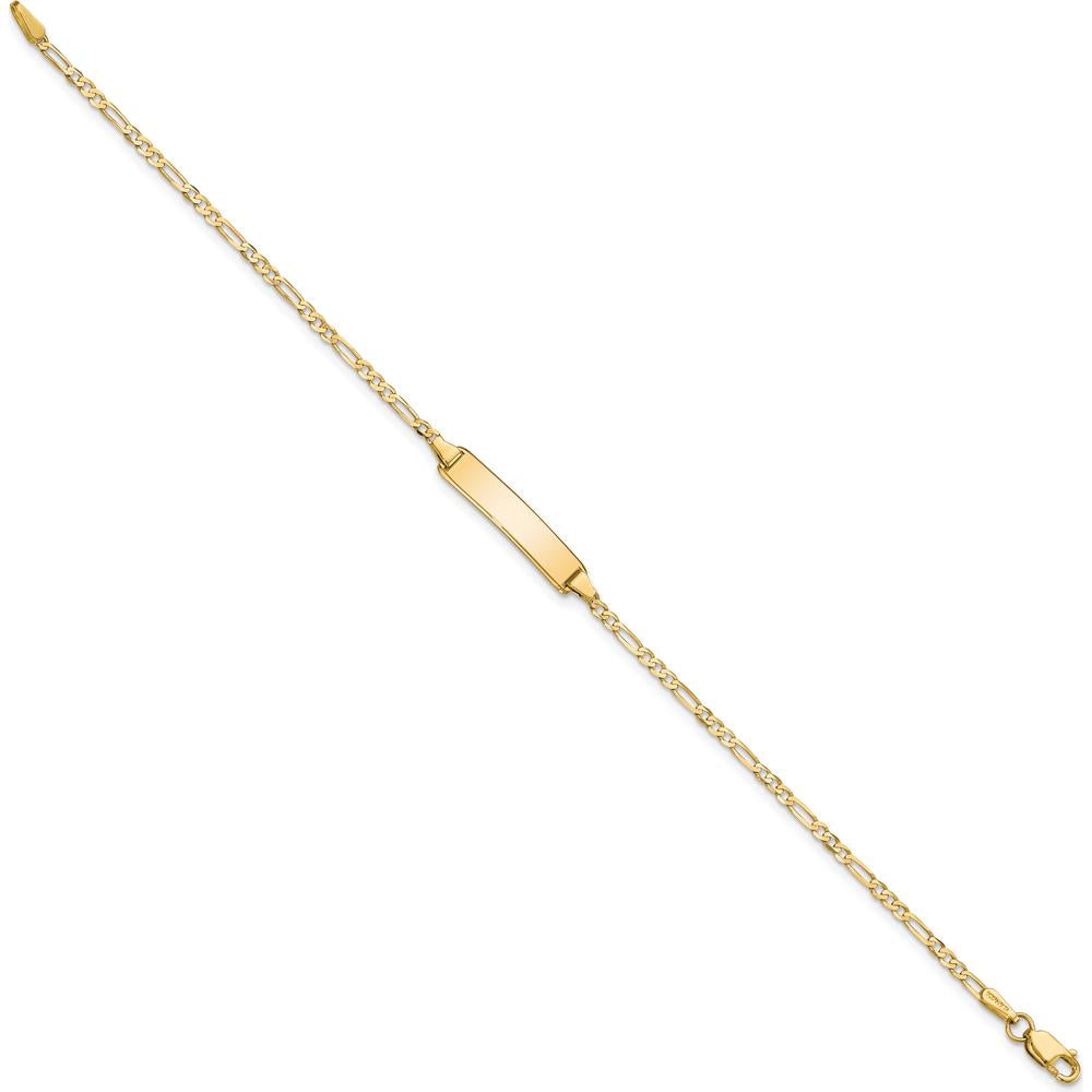 14K Yellow Gold Polished Figaro Chain 8" ID Bracelet with Flat Plate - Engravable by Oro Pregiato