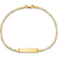 14K Yellow Gold Polished Figaro Chain 8" ID Bracelet with Flat Plate - Engravable by Oro Pregiato