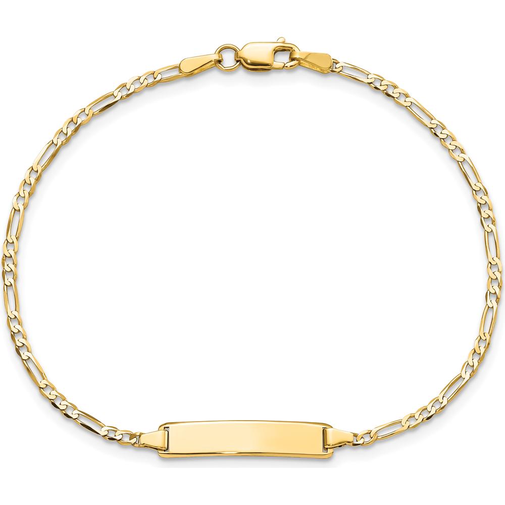 14K Yellow Gold Polished Figaro Chain 8" ID Bracelet with Flat Plate - Engravable by Oro Pregiato