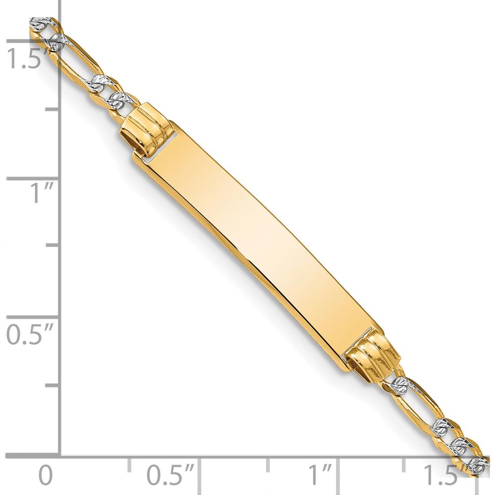 14K Yellow Gold Polished Figaro Chain ID Bracelet with Pave Texture and Engravable Solid Plate Charm - 7 Inches by Oro Pregiato