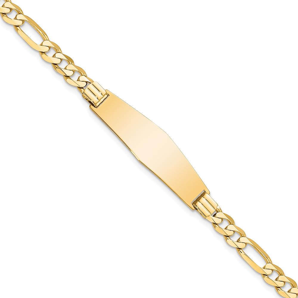 14K Yellow Gold Polished Figaro Chain ID Bracelet with Solid Plate - 8" Length by Oro Pregiato