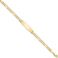 14K Yellow Gold Polished Figaro Chain ID Bracelet with Solid Plate - 8" Length by Oro Pregiato