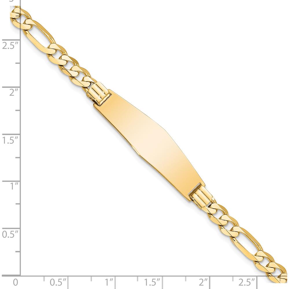 14K Yellow Gold Polished Figaro Chain ID Bracelet with Solid Plate - 8" Length by Oro Pregiato