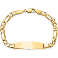 14K Yellow Gold Polished Figaro Chain ID Bracelet with Solid Plate - 8" Length by Oro Pregiato