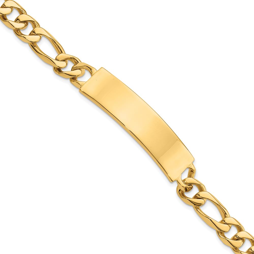 14K Yellow Gold Polished Figaro Chain ID Bracelet with Solid Plate - 8" Length by Oro Pregiato