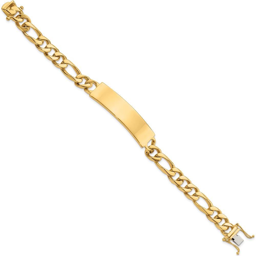 14K Yellow Gold Polished Figaro Chain ID Bracelet with Solid Plate - 8" Length by Oro Pregiato
