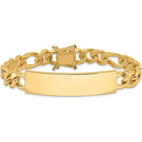 14K Yellow Gold Polished Figaro Chain ID Bracelet with Solid Plate - 8" Length by Oro Pregiato