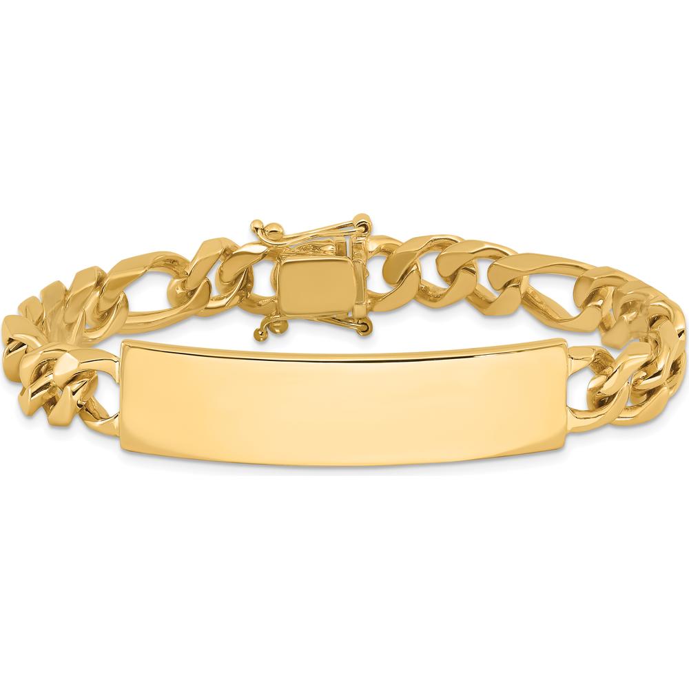 14K Yellow Gold Polished Figaro Chain ID Bracelet with Solid Plate - 8" Length by Oro Pregiato