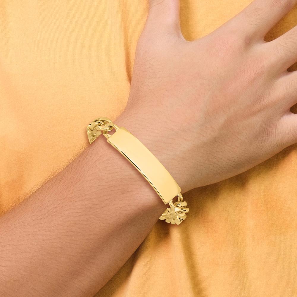 14K Yellow Gold Polished Figaro Chain ID Bracelet with Solid Plate - 8" Length by Oro Pregiato