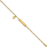 14K Yellow Gold Polished Figaro Link 6" Child ID Bracelet with Heart Charm - Engravable by Oro Pregiato
