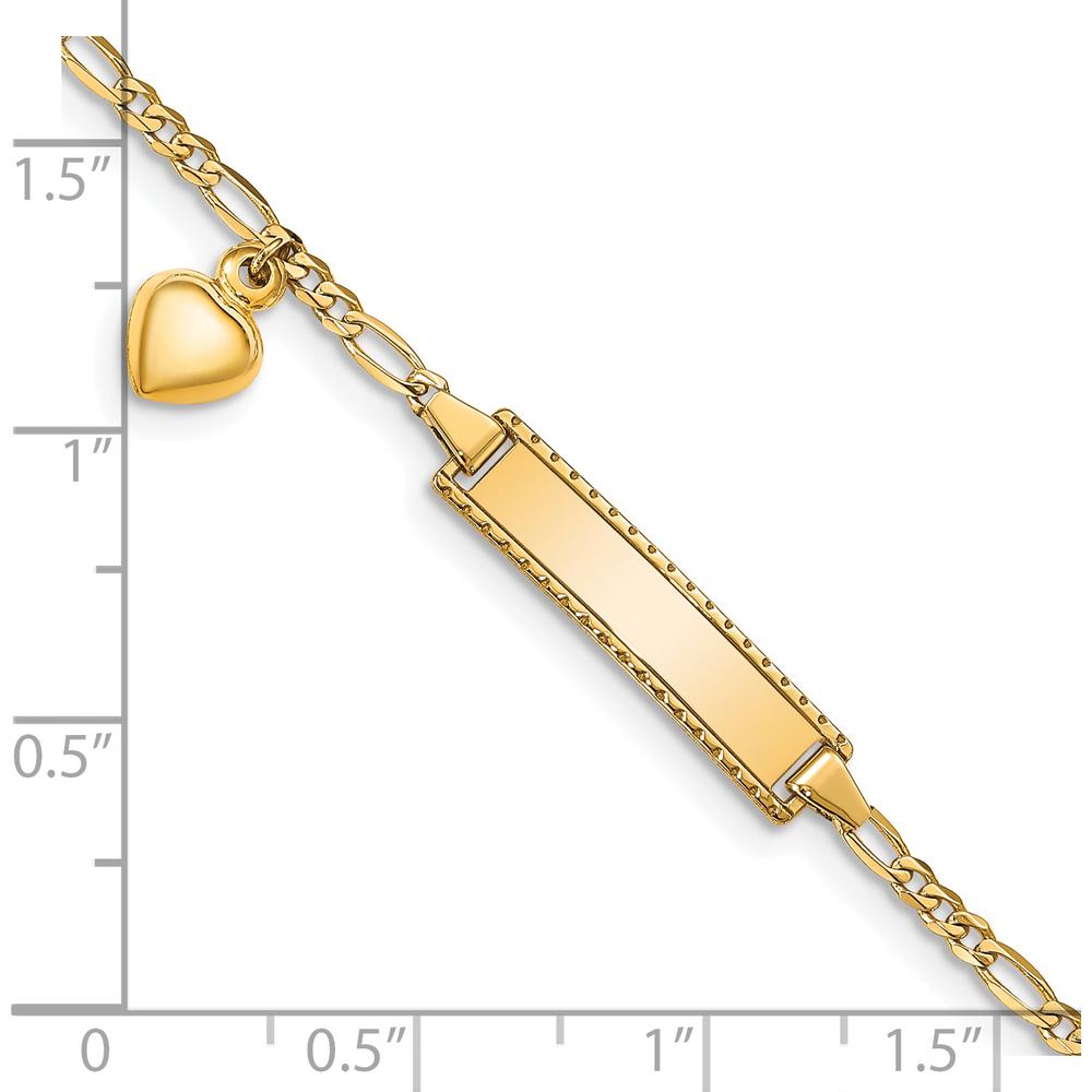 14K Yellow Gold Polished Figaro Link 6" Child ID Bracelet with Heart Charm - Engravable by Oro Pregiato