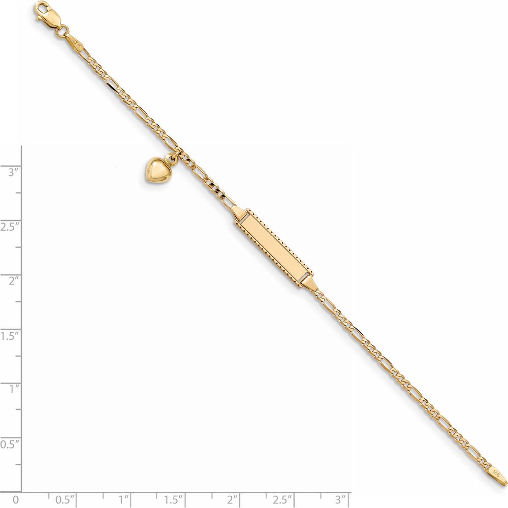 14K Yellow Gold Polished Figaro Link 6" Child ID Bracelet with Heart Charm - Engravable by Oro Pregiato