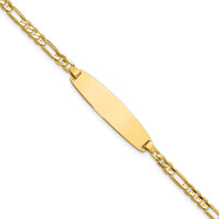 14K Yellow Gold Polished Figaro Link 7" ID Bracelet with Engravable Plate by Oro Pregiato