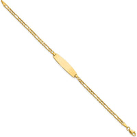14K Yellow Gold Polished Figaro Link 7" ID Bracelet with Engravable Plate by Oro Pregiato