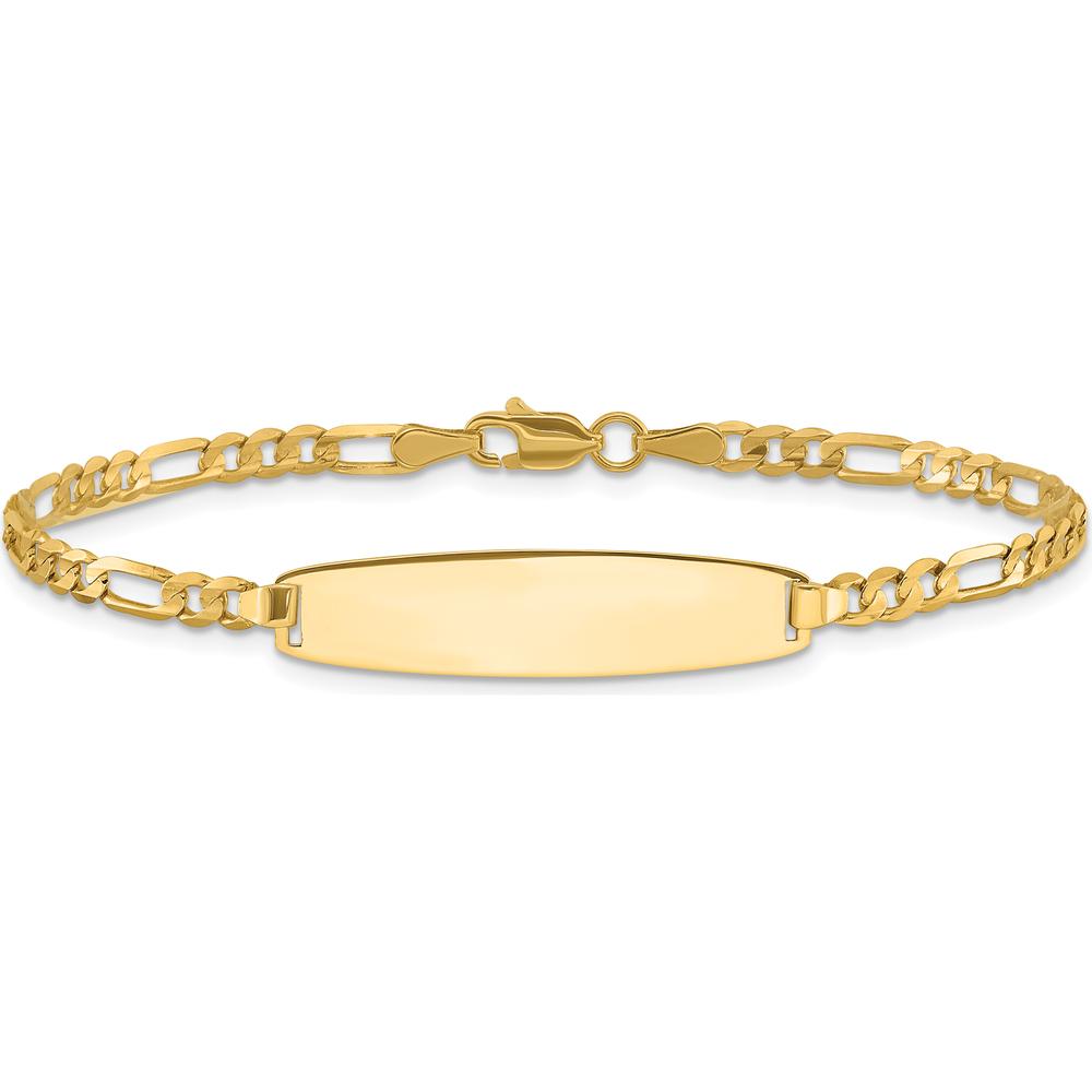 14K Yellow Gold Polished Figaro Link 7" ID Bracelet with Engravable Plate by Oro Pregiato