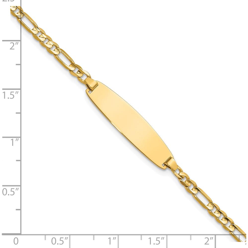 14K Yellow Gold Polished Figaro Link 7" ID Bracelet with Engravable Plate by Oro Pregiato