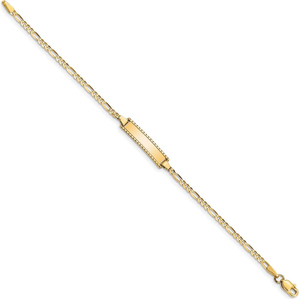 14K Yellow Gold Polished Figaro Link Baby/Child ID Bracelet - 6" Length by Oro Pregiato
