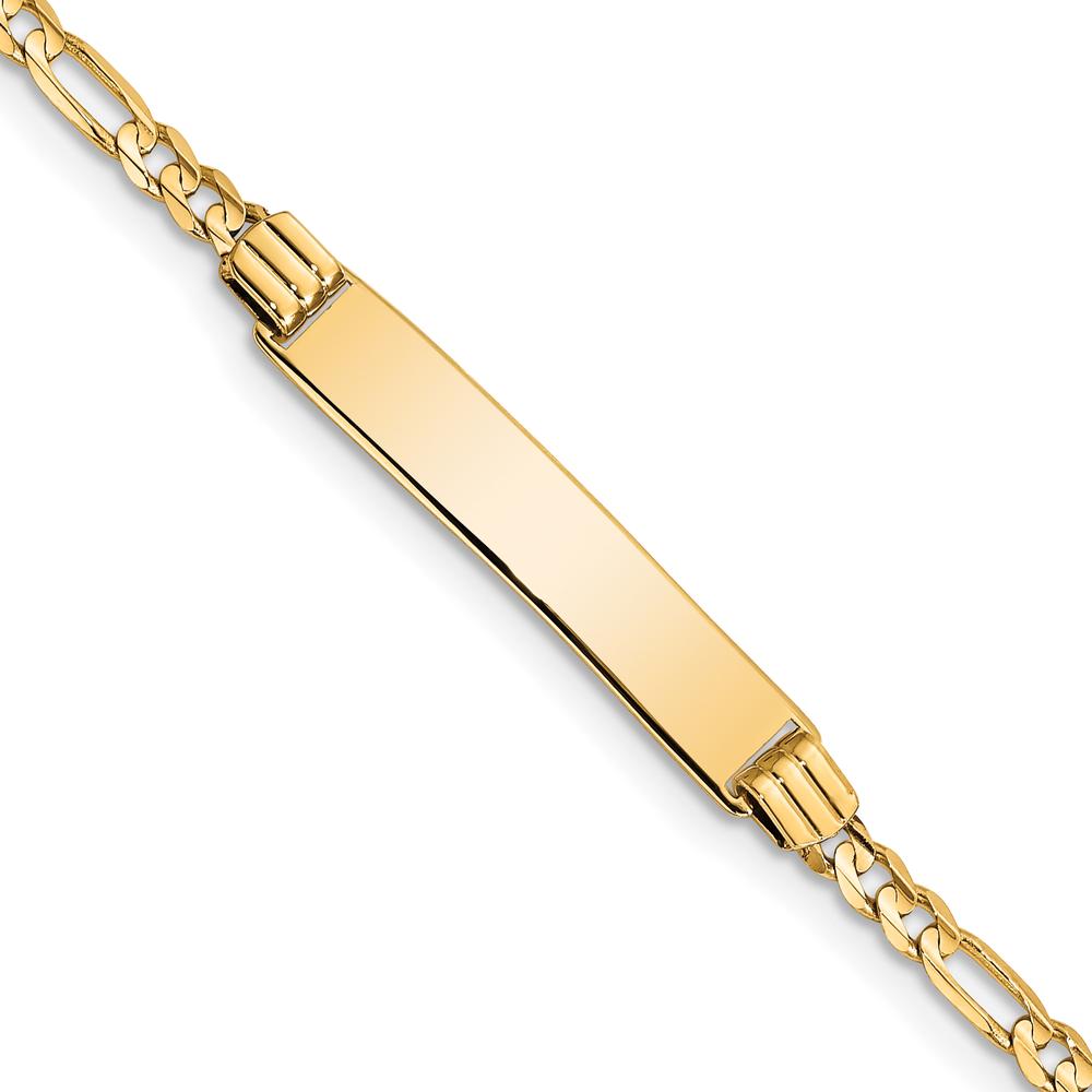 14K Yellow Gold Polished Figaro Link Baby/Child ID Bracelet with Solid Plate - 5.5" Length by Oro Pregiato