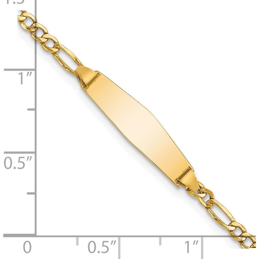 14K Yellow Gold Polished Figaro Link Baby/Child ID Bracelet with Solid Plate Charm - Custom Engravable by Oro Pregiato