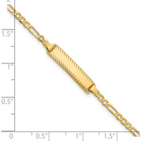 14K Yellow Gold Polished Figaro Link Chain with Solid Plate Diamond-Cut ID Bracelet - 7 Inches by Oro Pregiato