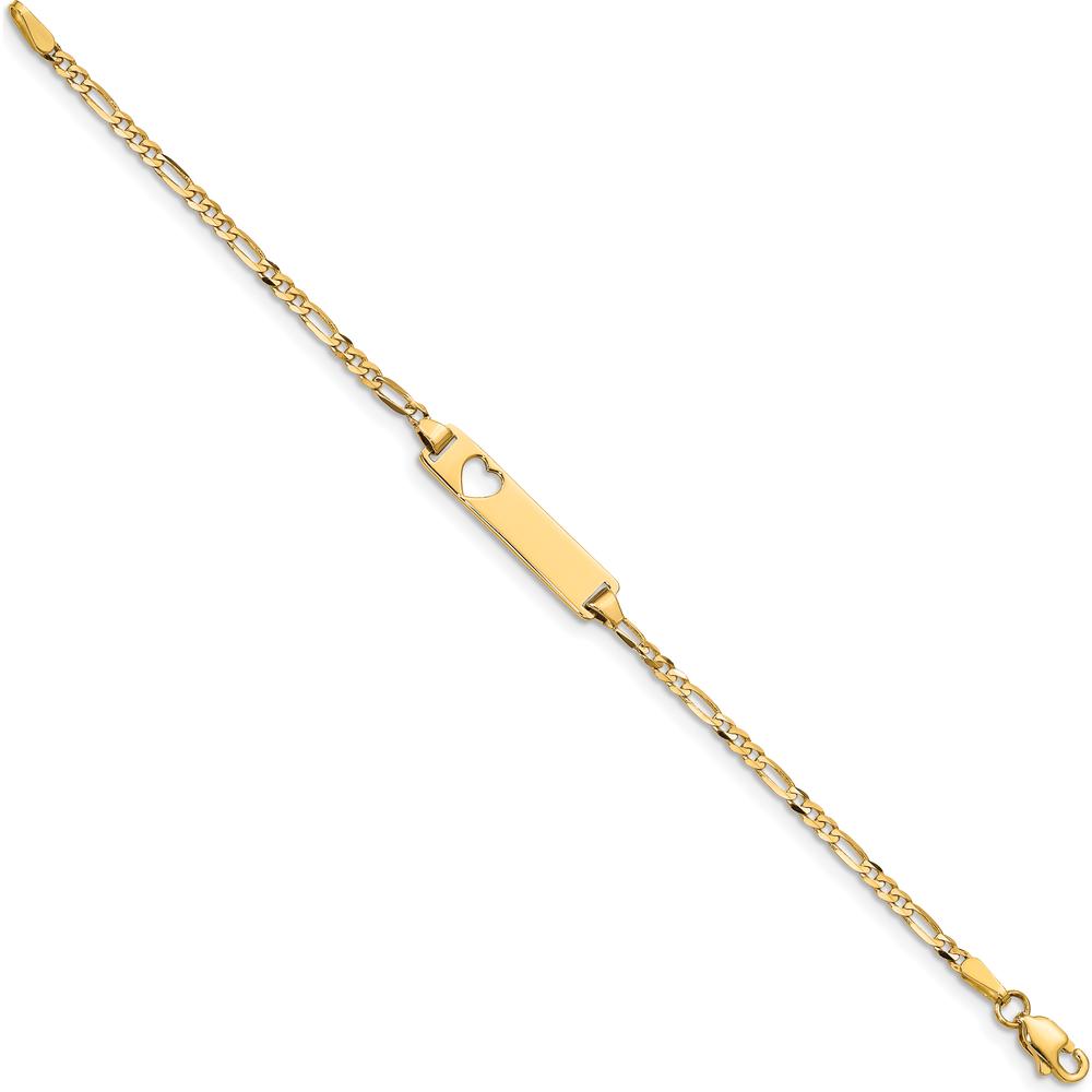 14K Yellow Gold Polished Figaro Link Cut-out Heart 6" Baby ID Bracelet by Oro Pregiato