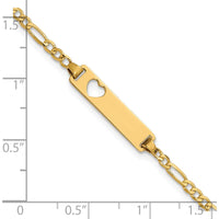 14K Yellow Gold Polished Figaro Link Cut-out Heart ID Bracelet - 7" Length by Oro Pregiato