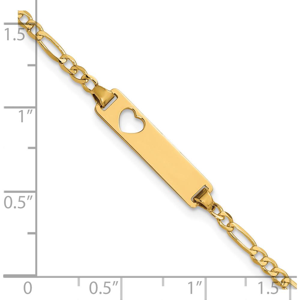 14K Yellow Gold Polished Figaro Link Cut-out Heart ID Bracelet - 7" Length by Oro Pregiato