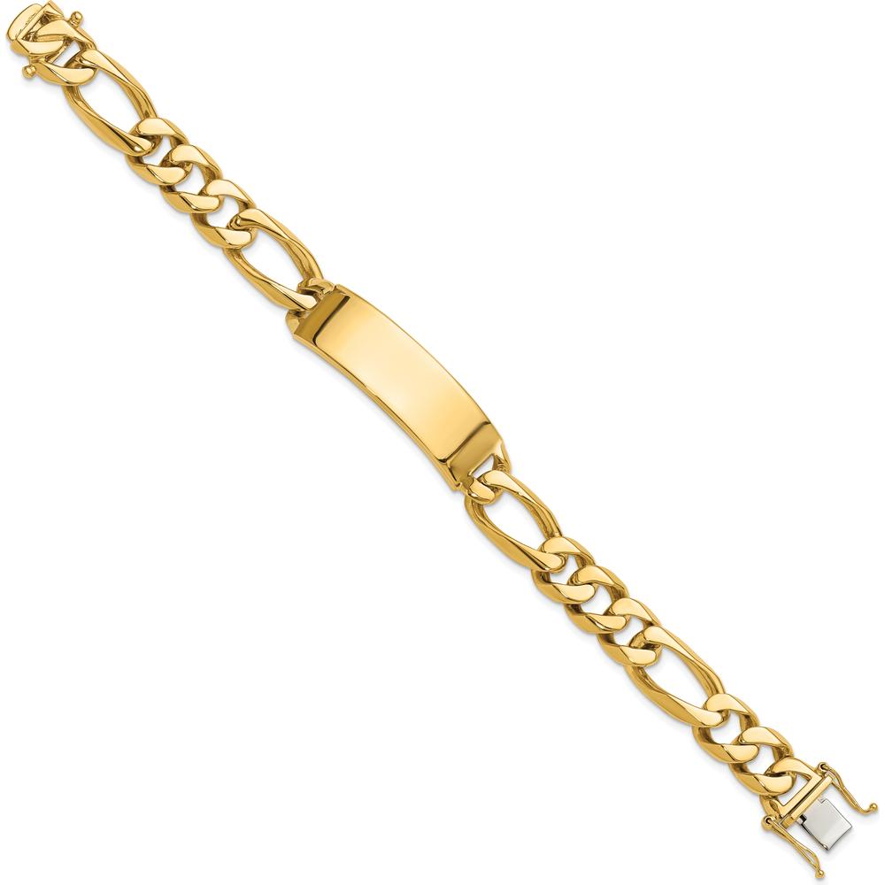 14K Yellow Gold Polished Figaro Link ID Bracelet - 8.5" Length by Oro Pregiato