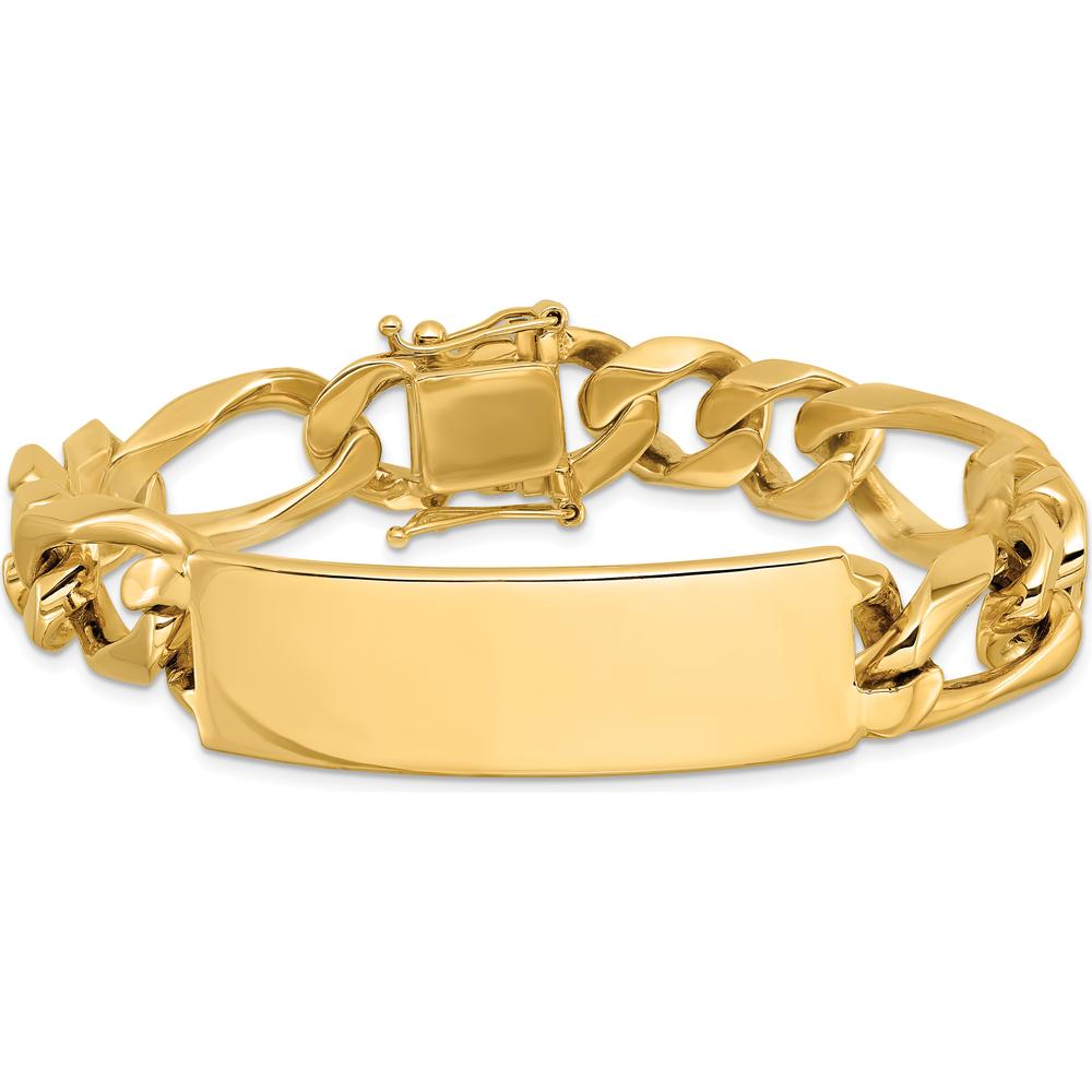 14K Yellow Gold Polished Figaro Link ID Bracelet - 8.5" Length by Oro Pregiato