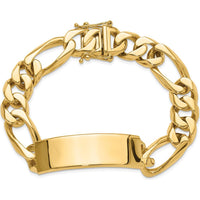 14K Yellow Gold Polished Figaro Link ID Bracelet - 8.5" Length by Oro Pregiato