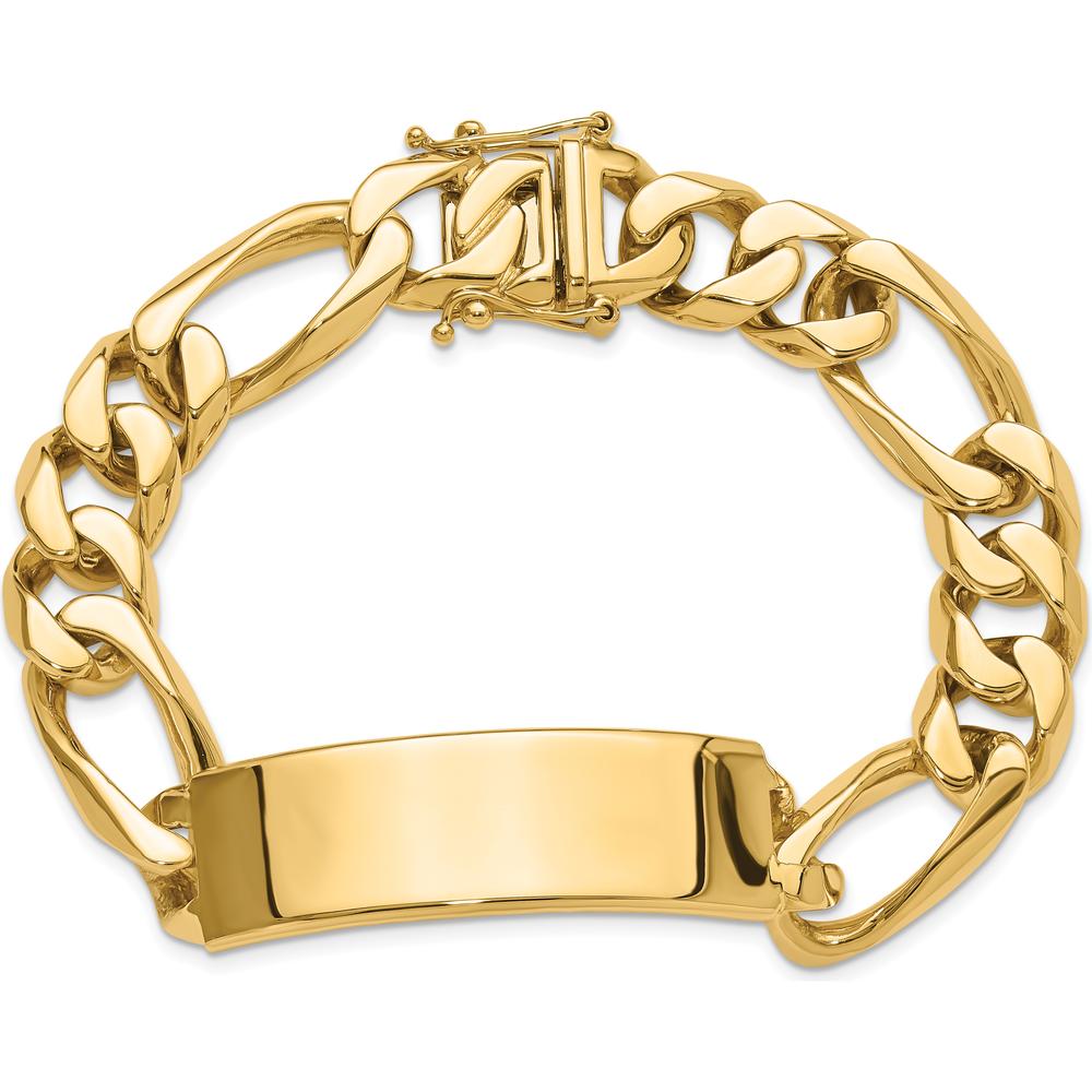 14K Yellow Gold Polished Figaro Link ID Bracelet - 8.5" Length by Oro Pregiato