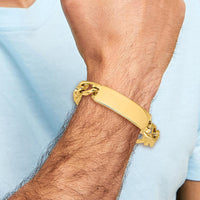 14K Yellow Gold Polished Figaro Link ID Bracelet - 8.5" Length by Oro Pregiato