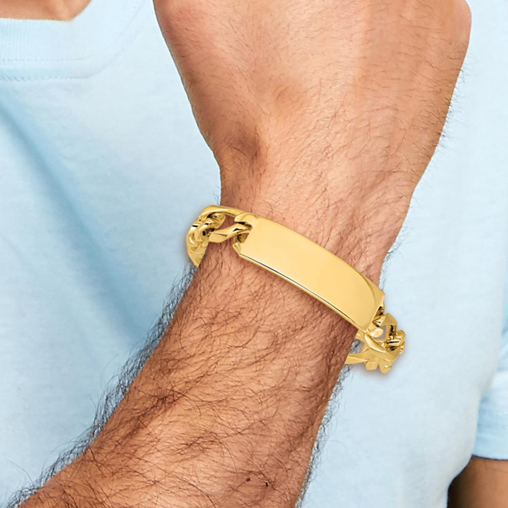 14K Yellow Gold Polished Figaro Link ID Bracelet - 8.5" Length by Oro Pregiato