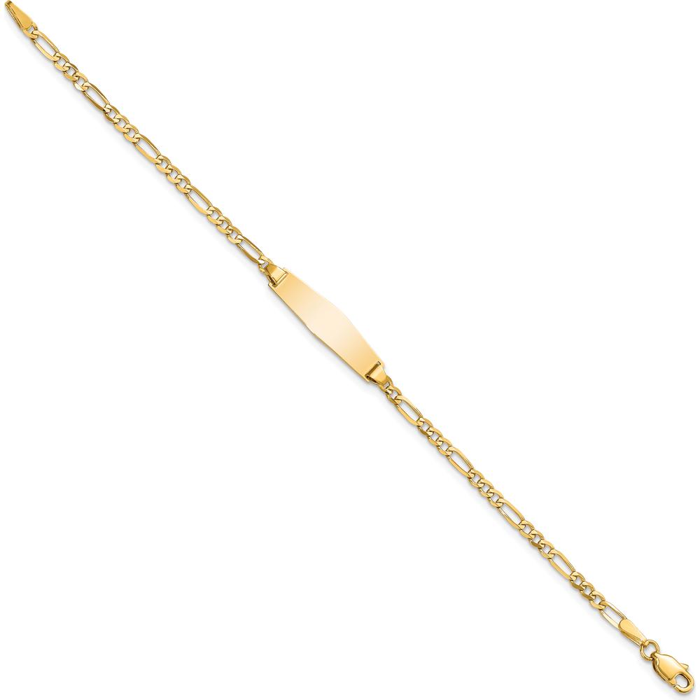 14K Yellow Gold Polished Figaro Link ID Bracelet - Engravable 8" by Oro Pregiato