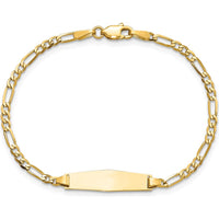 14K Yellow Gold Polished Figaro Link ID Bracelet - Engravable 8" by Oro Pregiato
