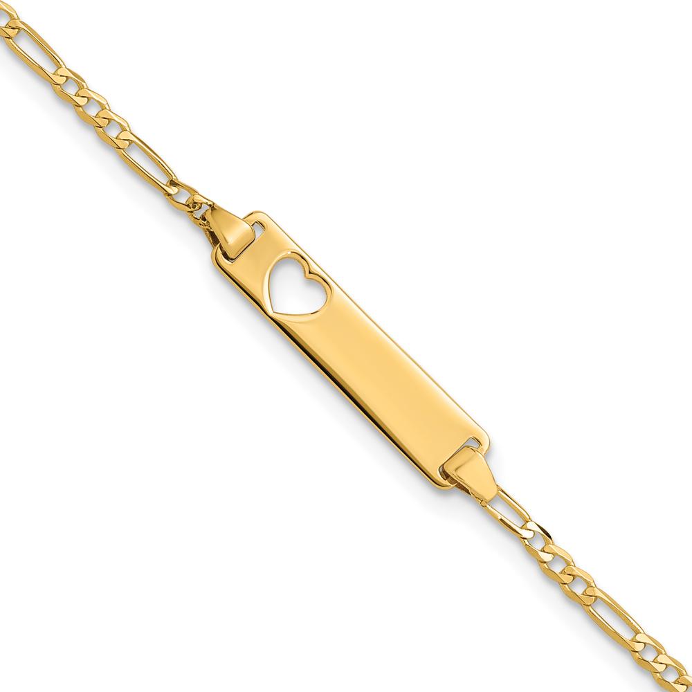 14K Yellow Gold Polished Figaro Link ID Bracelet with Cut-out Heart - 8" Length by Oro Pregiato