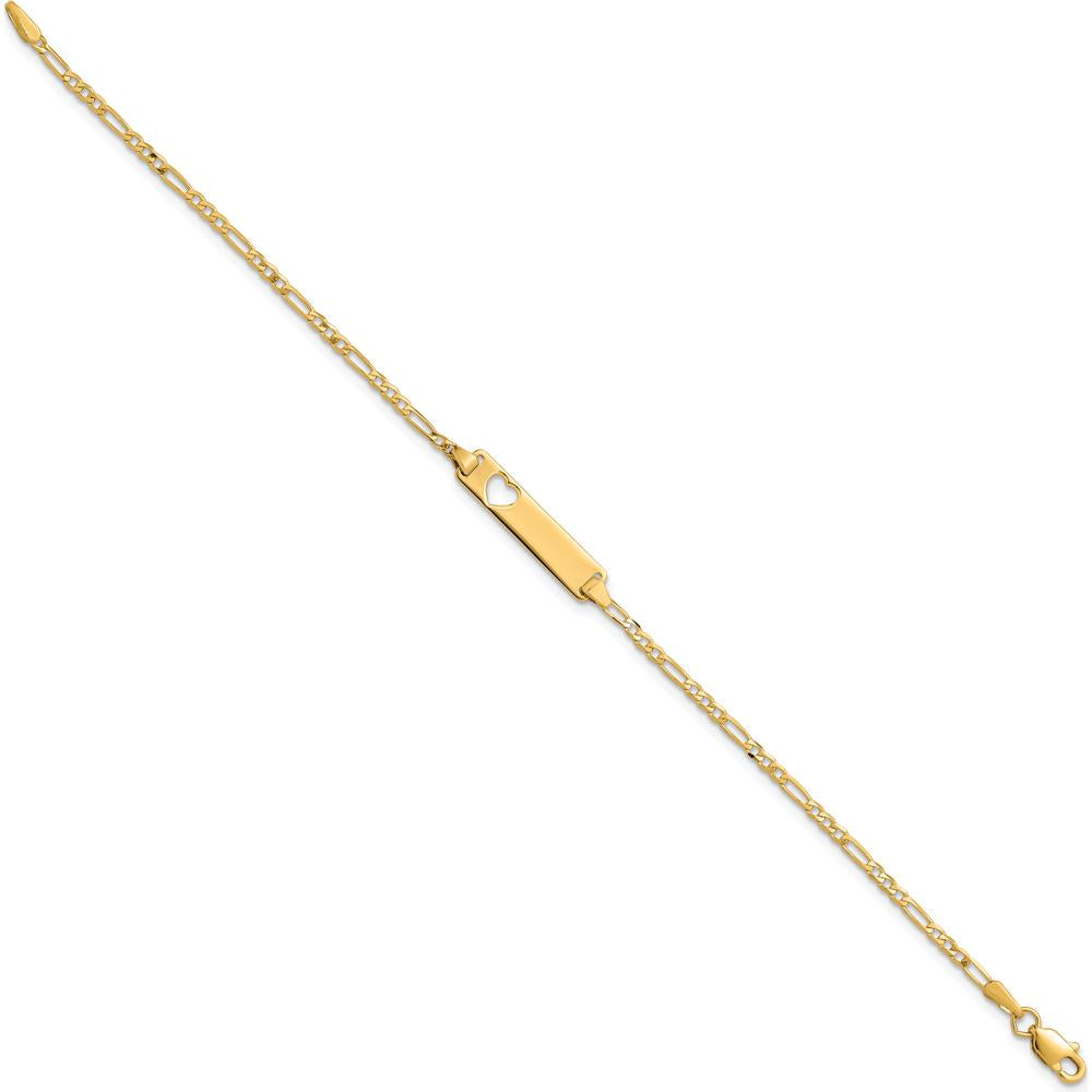 14K Yellow Gold Polished Figaro Link ID Bracelet with Cut-out Heart - 8" Length by Oro Pregiato