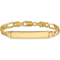 14K Yellow Gold Polished Figaro Link ID Bracelet with Diamond-Cut Texture - 7" Length by Oro Pregiato