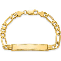 14K Yellow Gold Polished Figaro Link ID Bracelet with Diamond-Cut Texture - 7" Length by Oro Pregiato