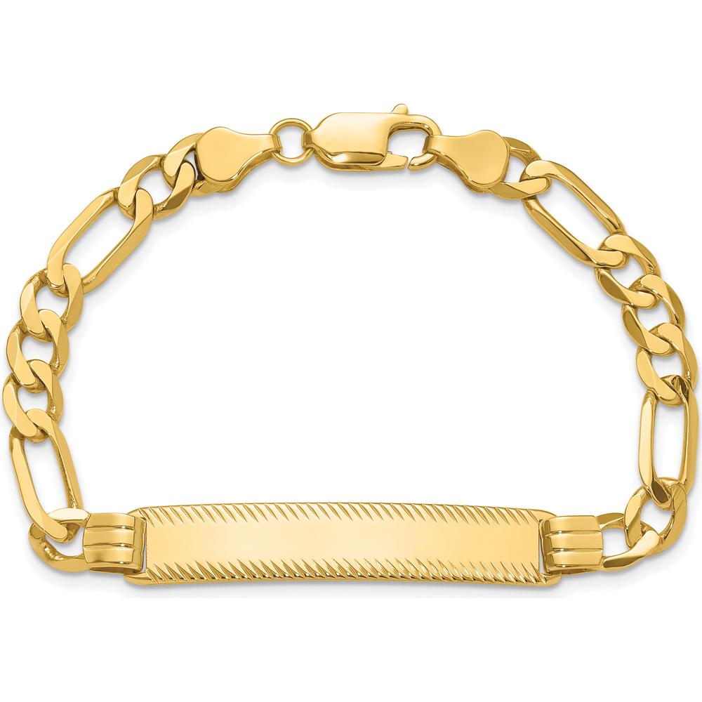 14K Yellow Gold Polished Figaro Link ID Bracelet with Diamond-Cut Texture - 7" Length by Oro Pregiato