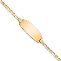 14K Yellow Gold Polished Figaro Link ID Bracelet with Engravable Oval Plate - 7" by Oro Pregiato