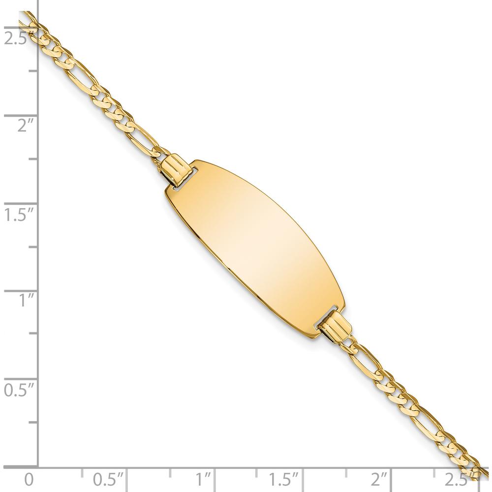 14K Yellow Gold Polished Figaro Link ID Bracelet with Engravable Oval Plate - 7" by Oro Pregiato