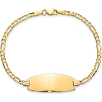 14K Yellow Gold Polished Figaro Link ID Bracelet with Engravable Oval Plate - 7" by Oro Pregiato