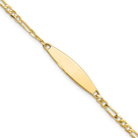 14K Yellow Gold Polished Figaro Link ID Bracelet with Engravable Solid Plate - 7 inches by Oro Pregiato