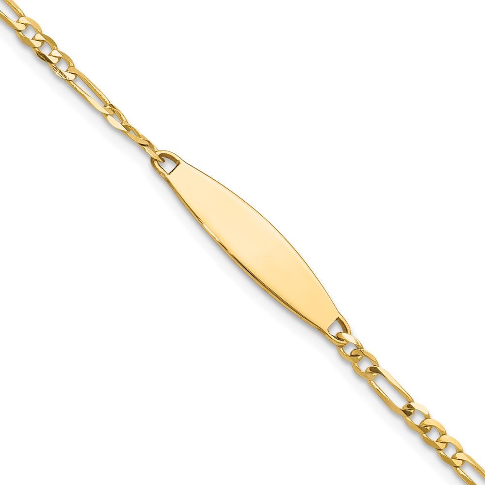 14K Yellow Gold Polished Figaro Link ID Bracelet with Engravable Solid Plate - 7 inches by Oro Pregiato