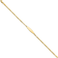 14K Yellow Gold Polished Figaro Link ID Bracelet with Engravable Solid Plate - 7 inches by Oro Pregiato