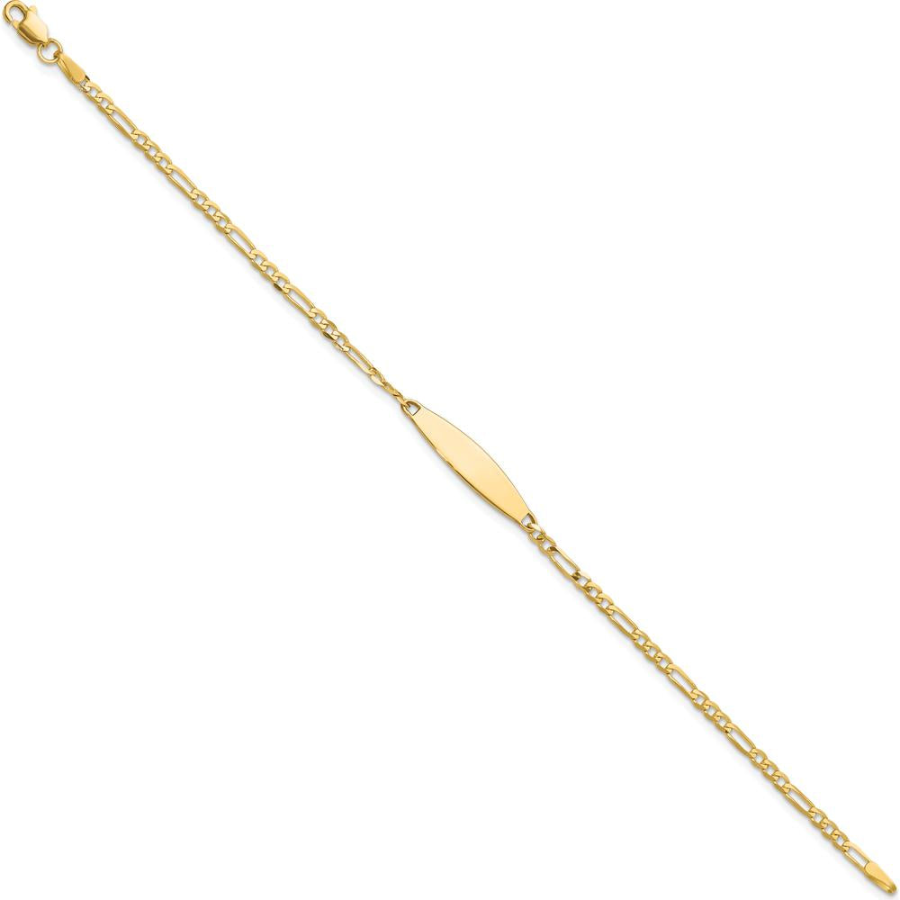 14K Yellow Gold Polished Figaro Link ID Bracelet with Engravable Solid Plate - 7 inches by Oro Pregiato
