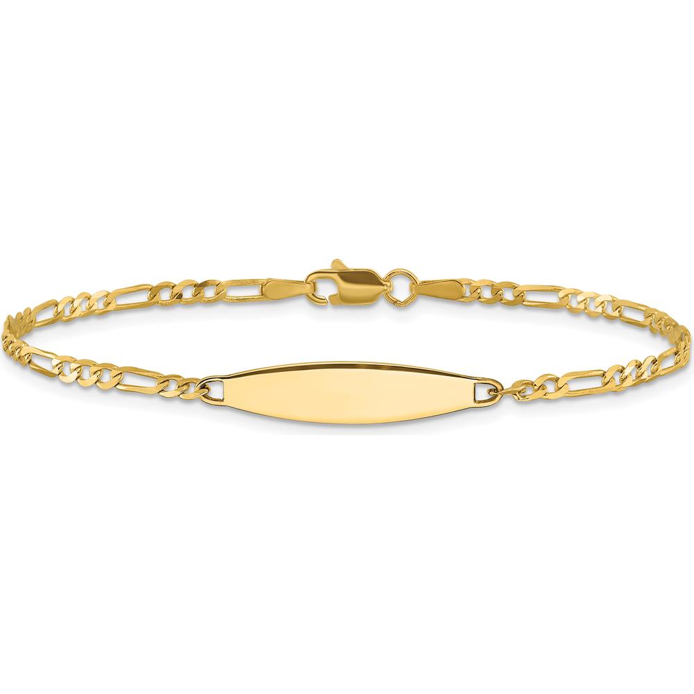 14K Yellow Gold Polished Figaro Link ID Bracelet with Engravable Solid Plate - 7 inches by Oro Pregiato