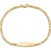 14K Yellow Gold Polished Figaro Link ID Bracelet with Engravable Solid Plate - 7 inches by Oro Pregiato
