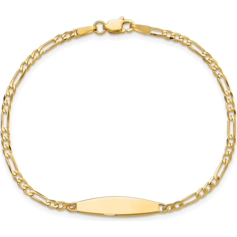 14K Yellow Gold Polished Figaro Link ID Bracelet with Engravable Solid Plate - 7 inches by Oro Pregiato
